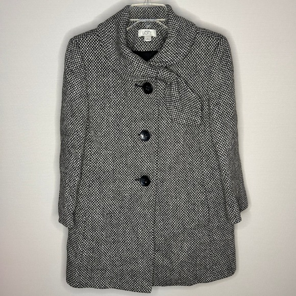 Ann Taylor LOFT Women's Size 8 Black White Houndstooth Wool Blend Coat Statement - Picture 1 of 13